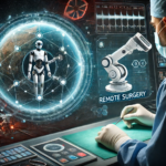 This depiction shows the interaction between a doctor on Earth and a patient in space, highlighting the advanced medical procedures enabled by remote technology.