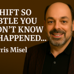 Morris Misel smiling in front of a warm-toned background with bold headline text announcing Apple's WWDC 2025 impact on the future of decision-making and human-tech interaction.