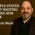 Morris Misel, global business futurist and foresight strategist, in a dark blazer with a confident smile, pictured beside the headline ‘Ripple States: Why Waiting Is the New Risk’ on a brown background. Feature image for 2025 strategic foresight article.