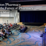 Morris Misel delivering keynote on Amazon Pharmacy and the future of pharmacy to healthcare leaders at a conference, discussing vertical integration and healthcare strategy in the US and Australia